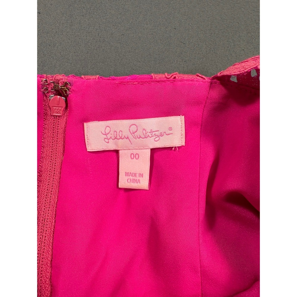 Lilly Pulitzer Hot Pink Floral Lace Peplum Sheath Dress Sleeveless Size 00
